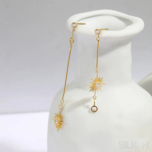 Star Shaped 14k Gold Plated Sterling Silver Long Stud