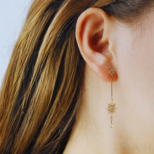 Star Shaped 14k Gold Plated Sterling Silver Long Stud