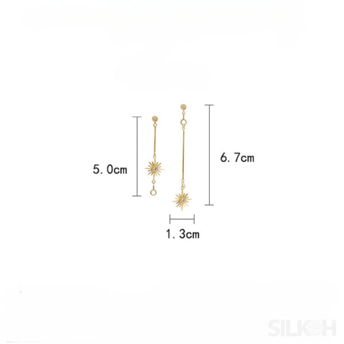 Star Shaped 14k Gold Plated Sterling Silver Long Stud