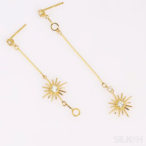 Star Shaped 14k Gold Plated Sterling Silver Long Stud