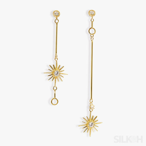 Star Shaped 14k Gold Plated Sterling Silver Long Stud