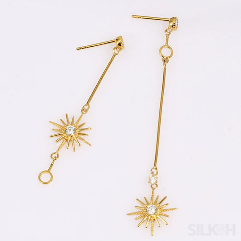 Star Shaped 14k Gold Plated Sterling Silver Long Stud