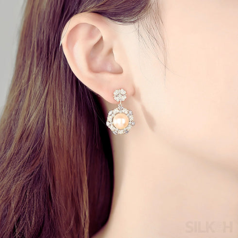 Steamed Bun Sterling Silver Pearl Bead Flower Earrings