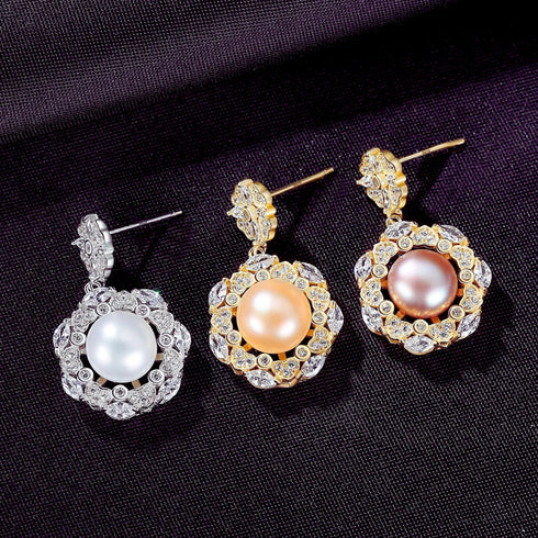 Steamed Bun Sterling Silver Pearl Bead Flower Earrings