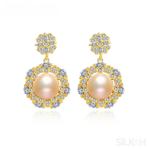 Steamed Bun Sterling Silver Pearl Bead Flower Earrings