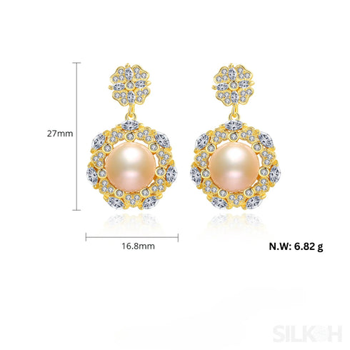 Steamed Bun Sterling Silver Pearl Bead Flower Earrings