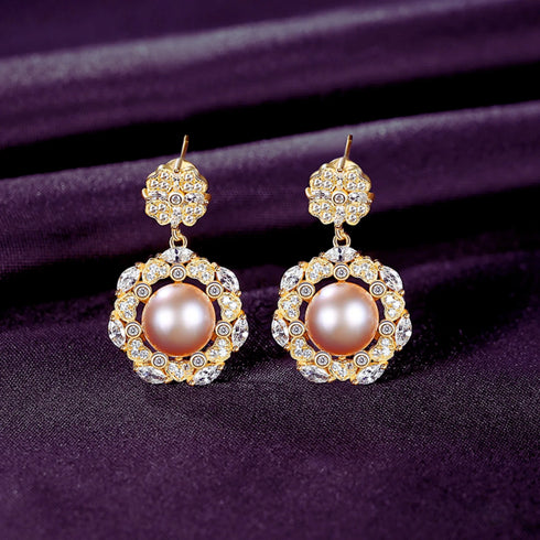 Steamed Bun Sterling Silver Pearl Bead Flower Earrings