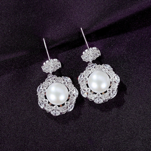 Steamed Bun Sterling Silver Pearl Bead Flower Earrings