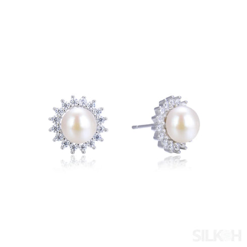 Sunflower Sterling Silver Pearl Stud Earrings Amaya