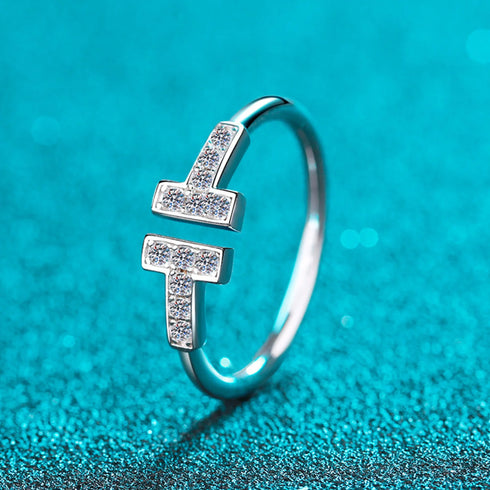 T Open Moissanite 925 Sterling Silver Ring Dia