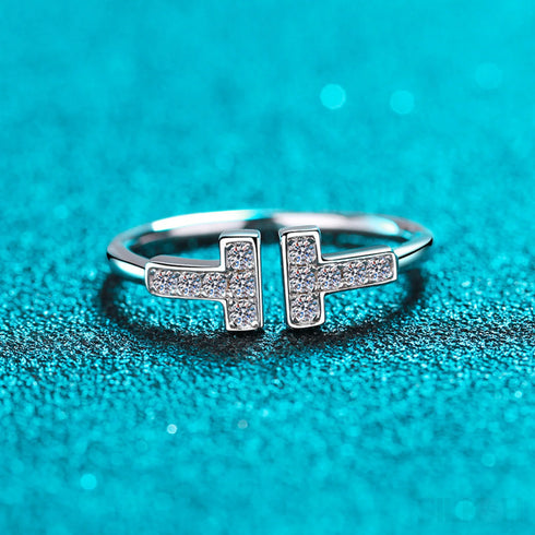 T Open Moissanite 925 Sterling Silver Ring Dia