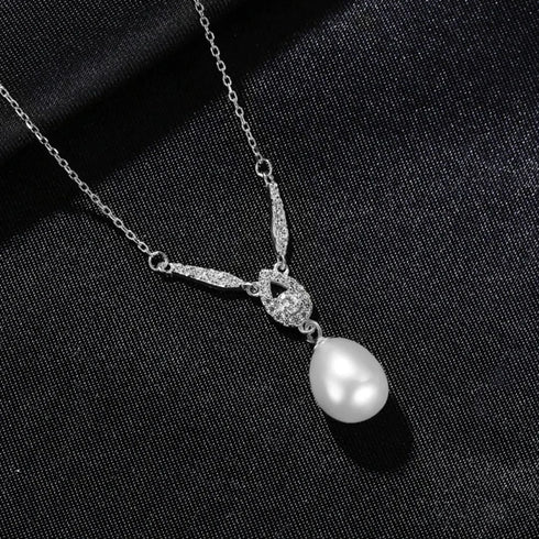 Teardrop Sterling Silver Natural Pearl Necklace Gia