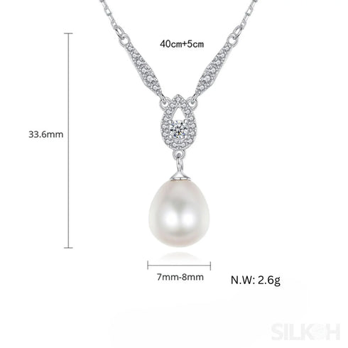 Teardrop Sterling Silver Natural Pearl Necklace Gia