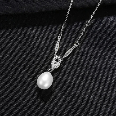 Teardrop Sterling Silver Natural Pearl Necklace Gia