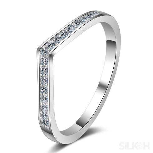 V-shaped Moissanite 925 Sterling Silver Curved Wedding Band
