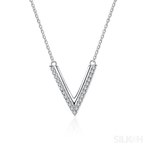 V Shaped Moissanite 925 Sterling Silver Necklace Dia