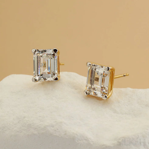 Zircon 18k Gold Plated Sterling Silver Emerald Cut Earrings