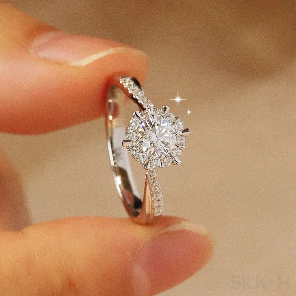 Bague de fiançailles en pierre de lune taille ronde 1,25CT Bague clust